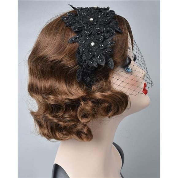 FASCINATOR Hats for Women Z5-black Birdcage Veil - Picture 3 of 5
